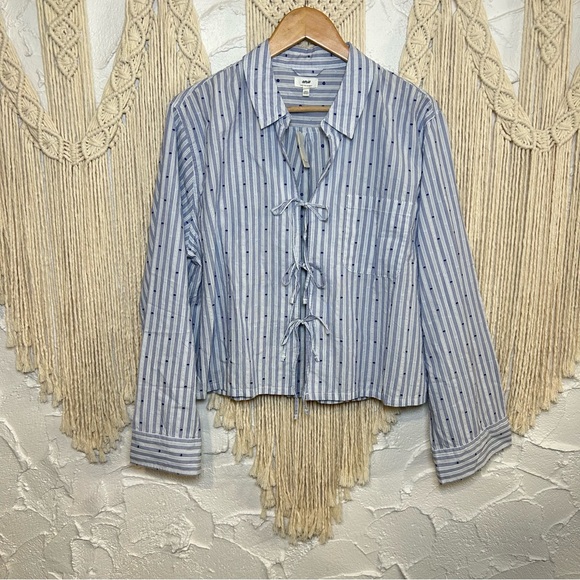 NWT Aerie Off-Duty Poplin Tie Front Blouse Women’s size Large - Picture 4 of 13